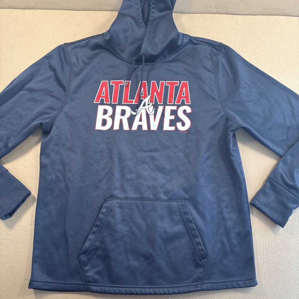 47 Brand Hoodie Pullover Atlanta Braves Blue Size XL‎ 100% Polyester